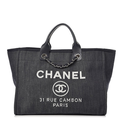 Chanel Denim Large Deauville Tote Dark Blue 1 of 8
