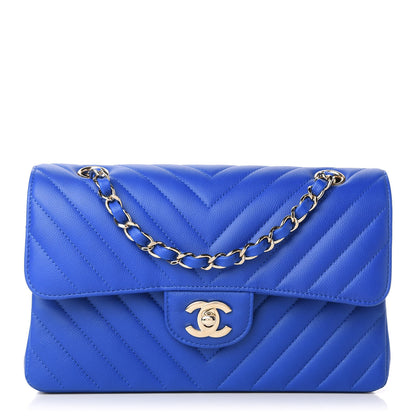 Chanel Caviar Chevron Quilted Small Double Flap Blue 1 of 11