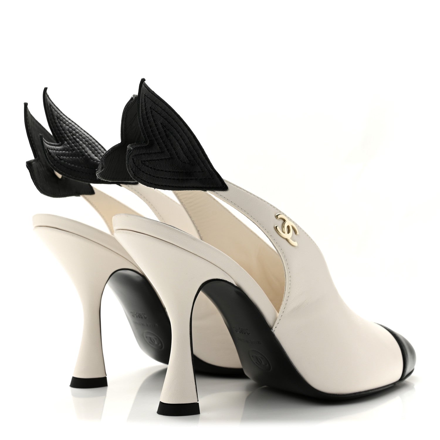 Chanel Lambskin Slingback Pumps 36.5 White Black 5 of 12