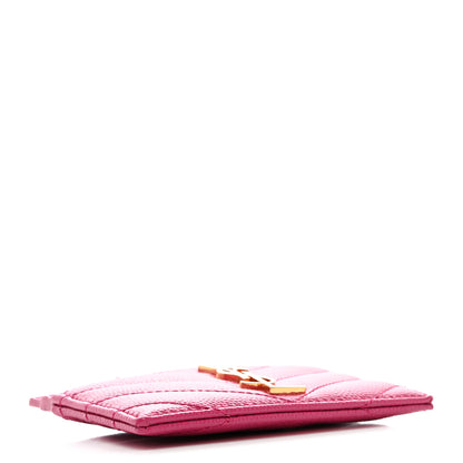 Saint Laurent Grain De Poudre Matelasse Chevron Monogram Credit Card Case Fresh Fuxia 4 of 8