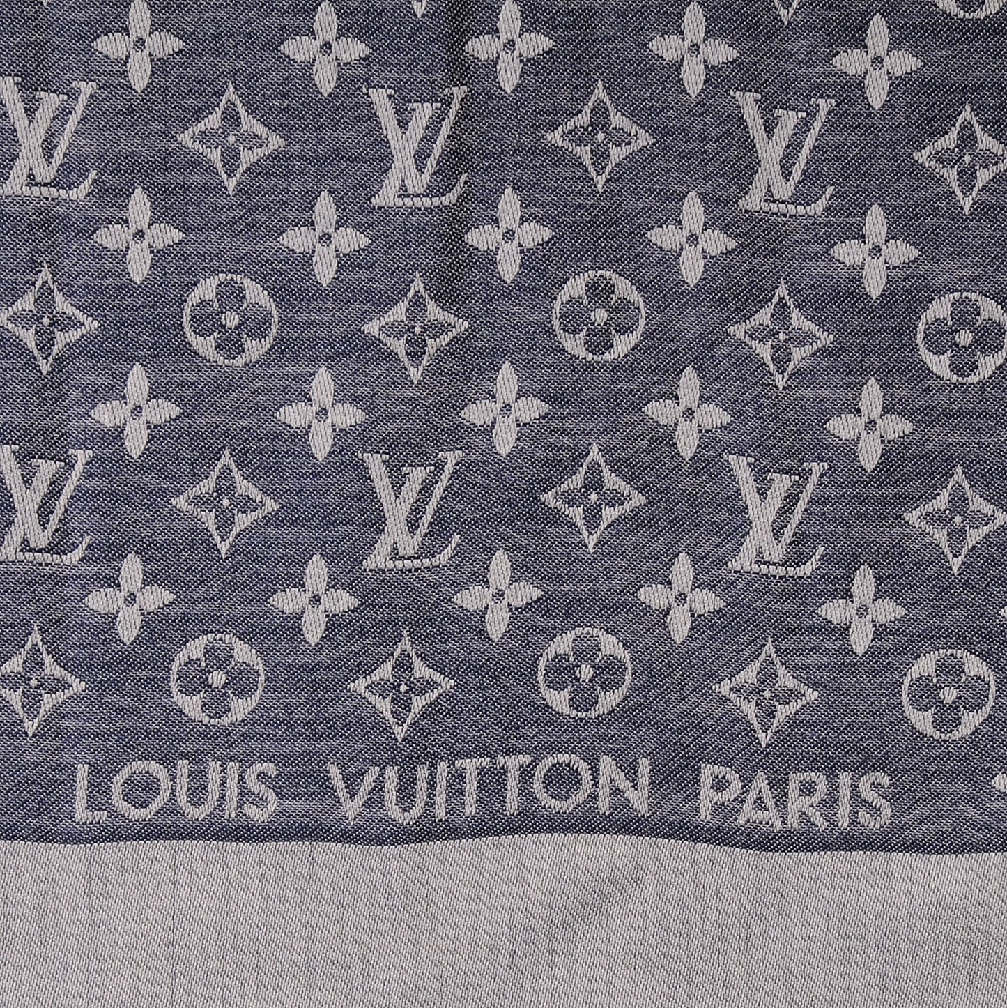Wool Silk Monogram Denim Shawl Blue