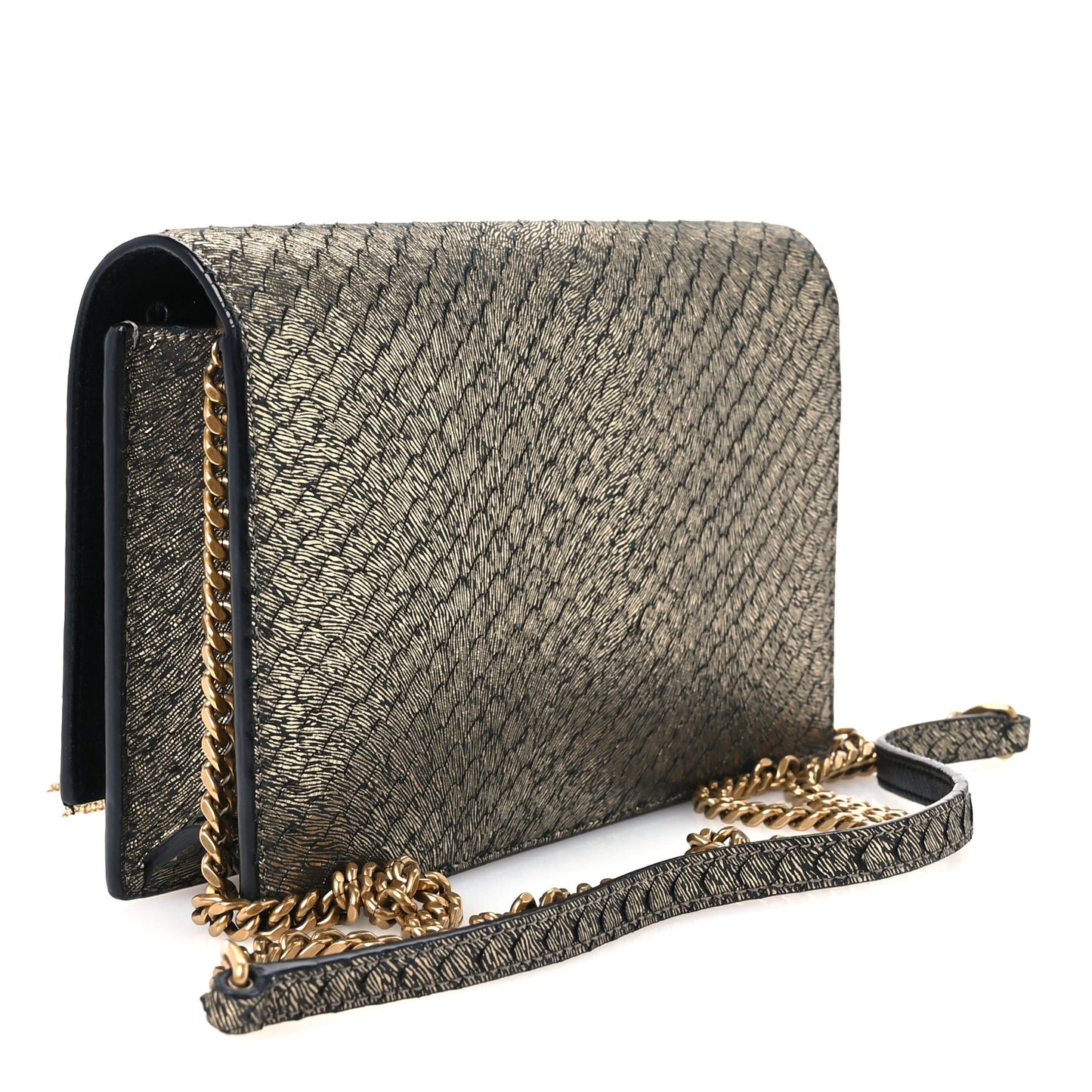 Calfskin Python Embossed Classic Monogram Kate Tassel Chain Wallet Gold