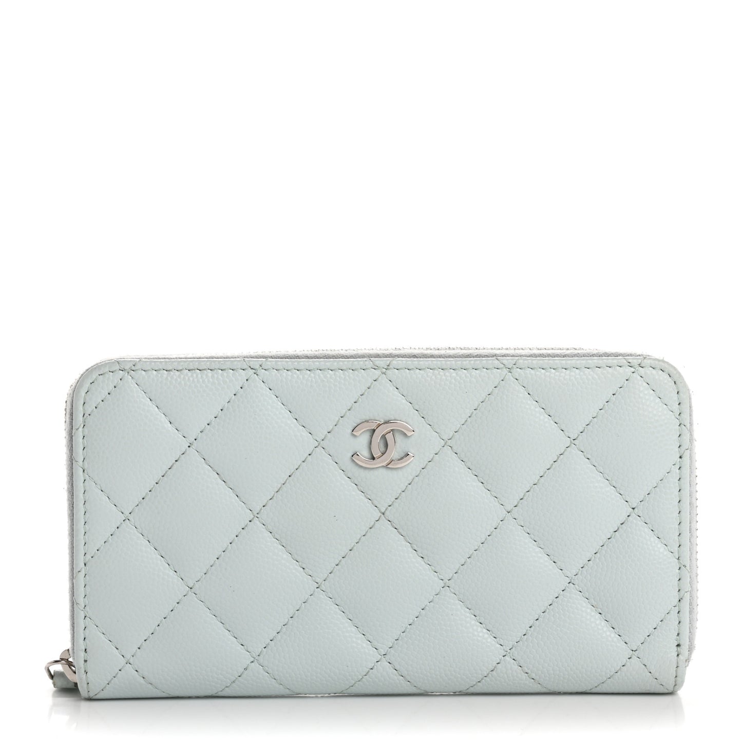 Caviar Quilted Medium Zip Around Wallet Light Blue