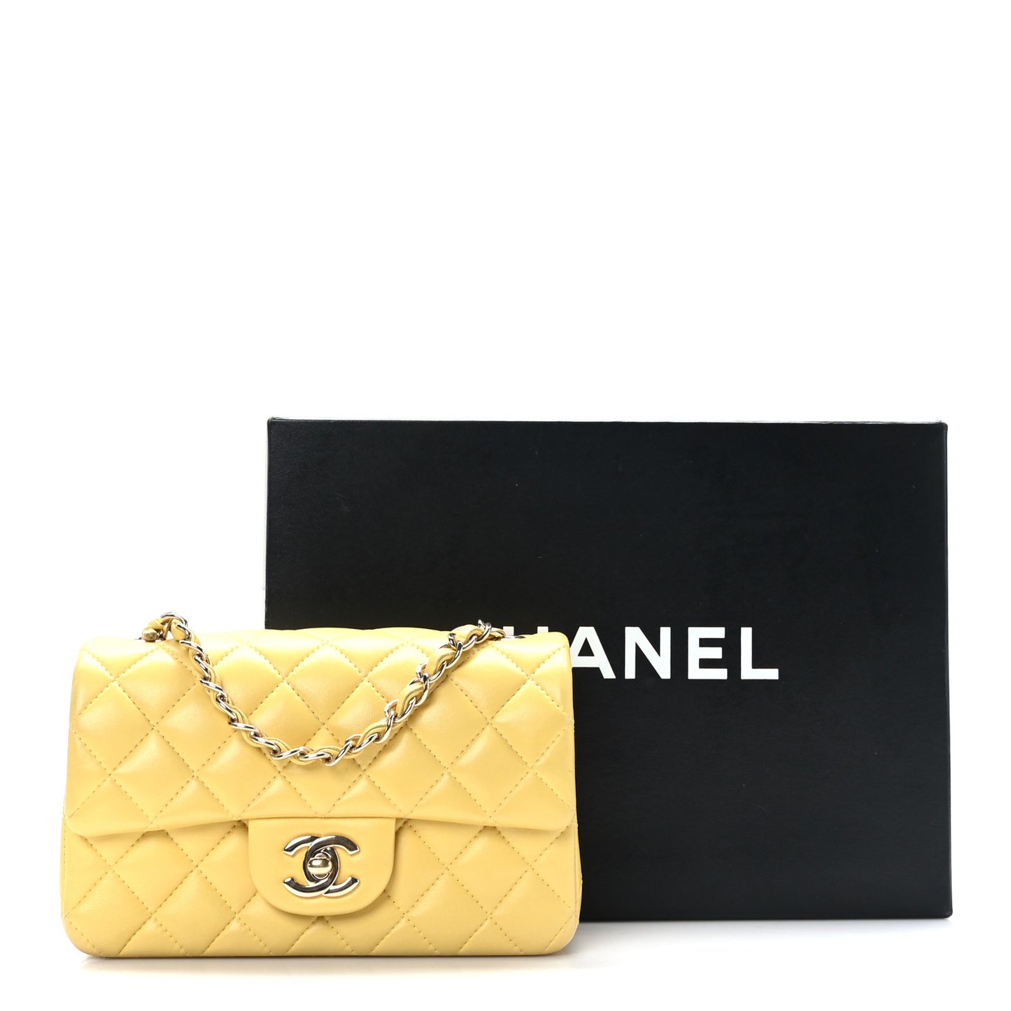 Lambskin Quilted Mini Rectangular Flap Yellow