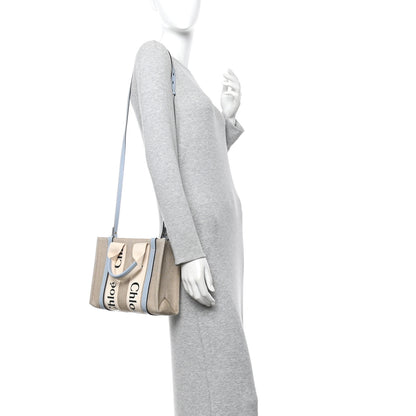 Chloe Cotton Calfskin Small Woody Ribbon Tote With Strap Light Blue 2 of 13