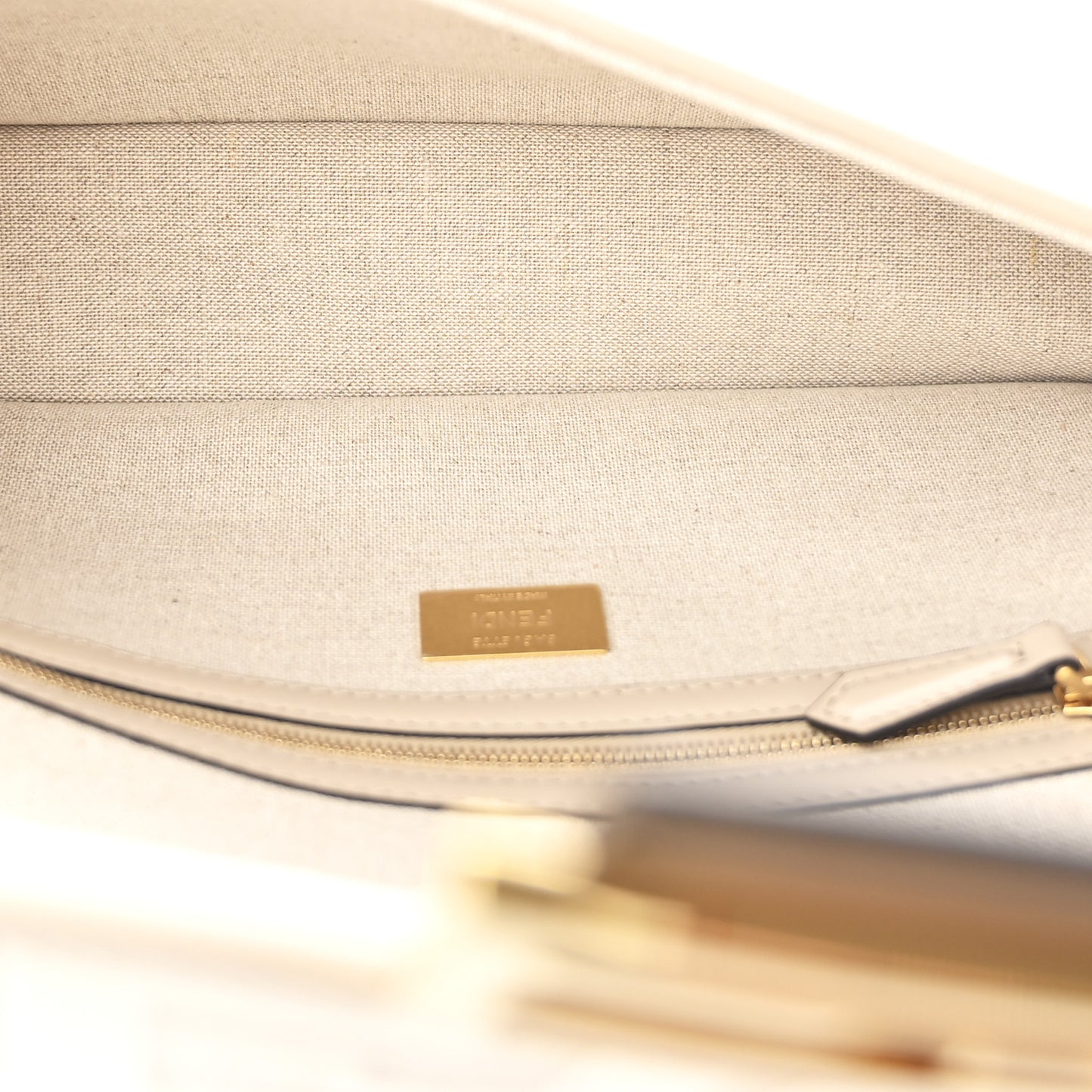 Canvas Vitello King FF Embroidered Baguette Grezzo White Nuvola