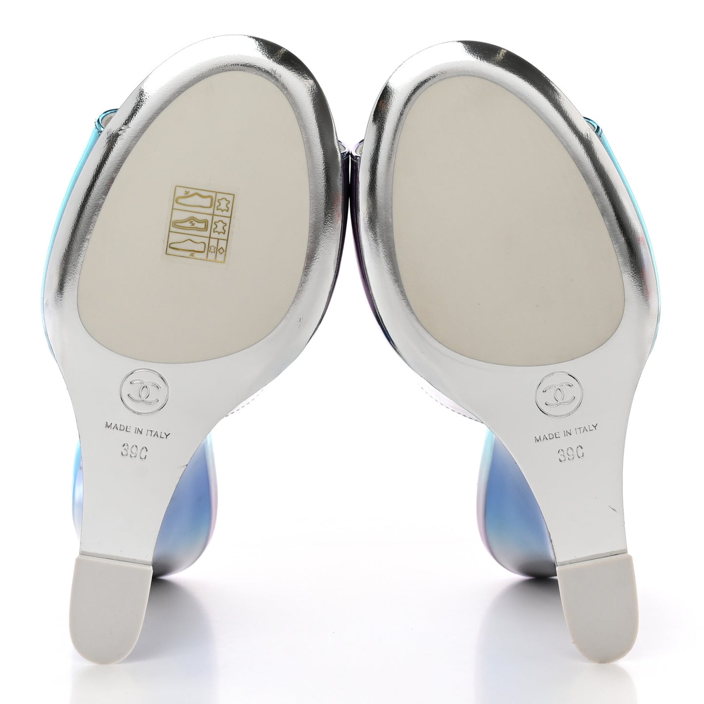 Laminated Calfskin Wedge Mules 39 Blue Purple