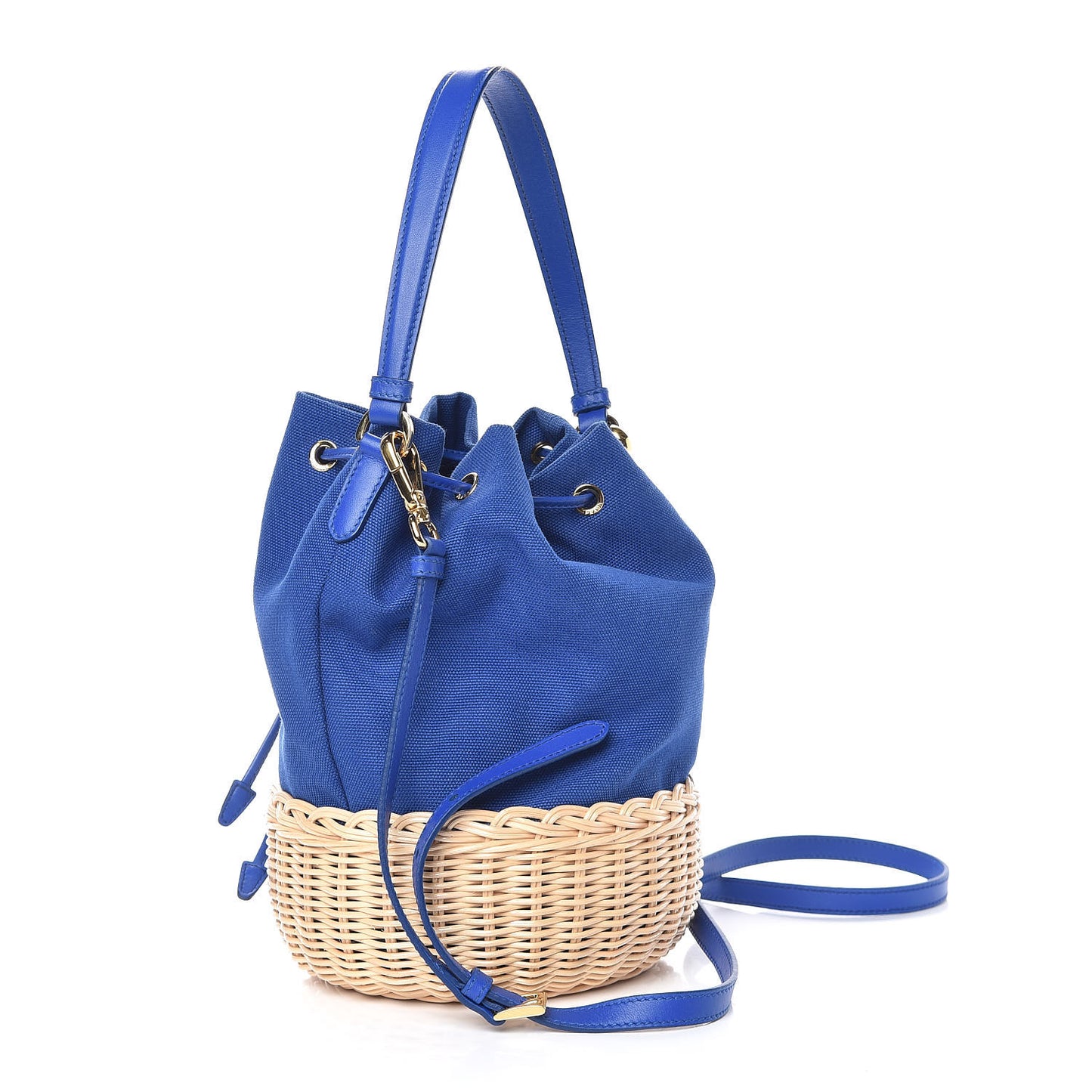 Wicker Canvas Bucket Bag Blue