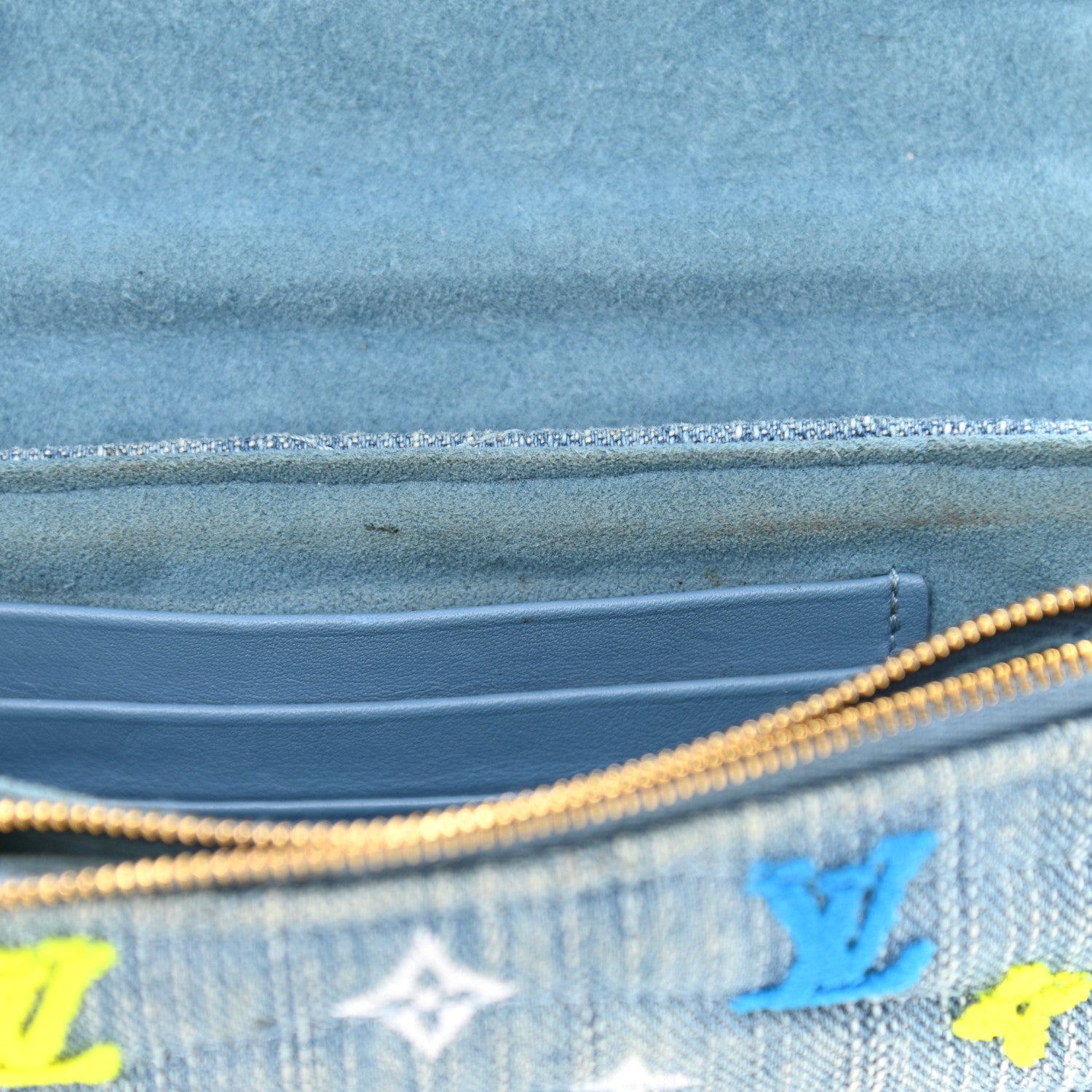 Louis Vuitton Embroidered Monogram Denim New Wave Chain Pochette Blue 14 of 14