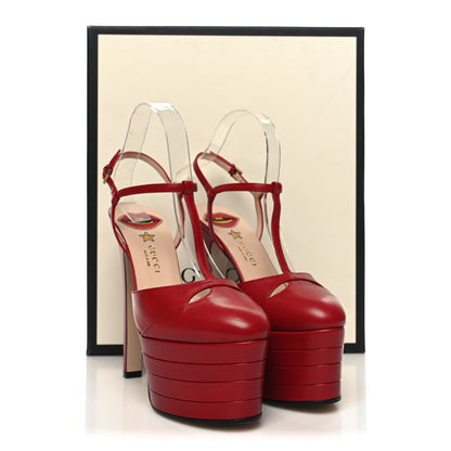Gucci Malaga Kid Angel T-Strap Platform High Heel Pumps 38.5 Red 8 of 8