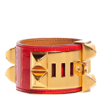 Hermes Shiny Alligator Collier De Chien CDC Bracelet S Geranium 3 of 7