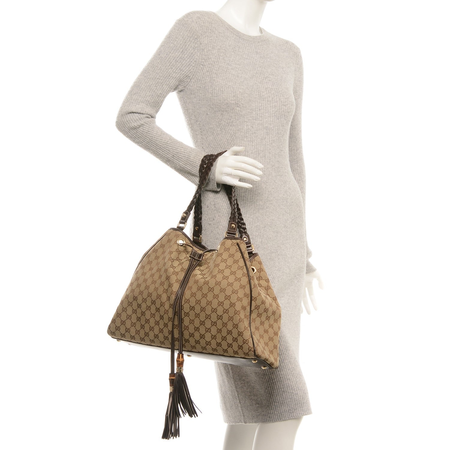 Gucci Monogram Peggy Braided Tote Dark Brown 2 of 6