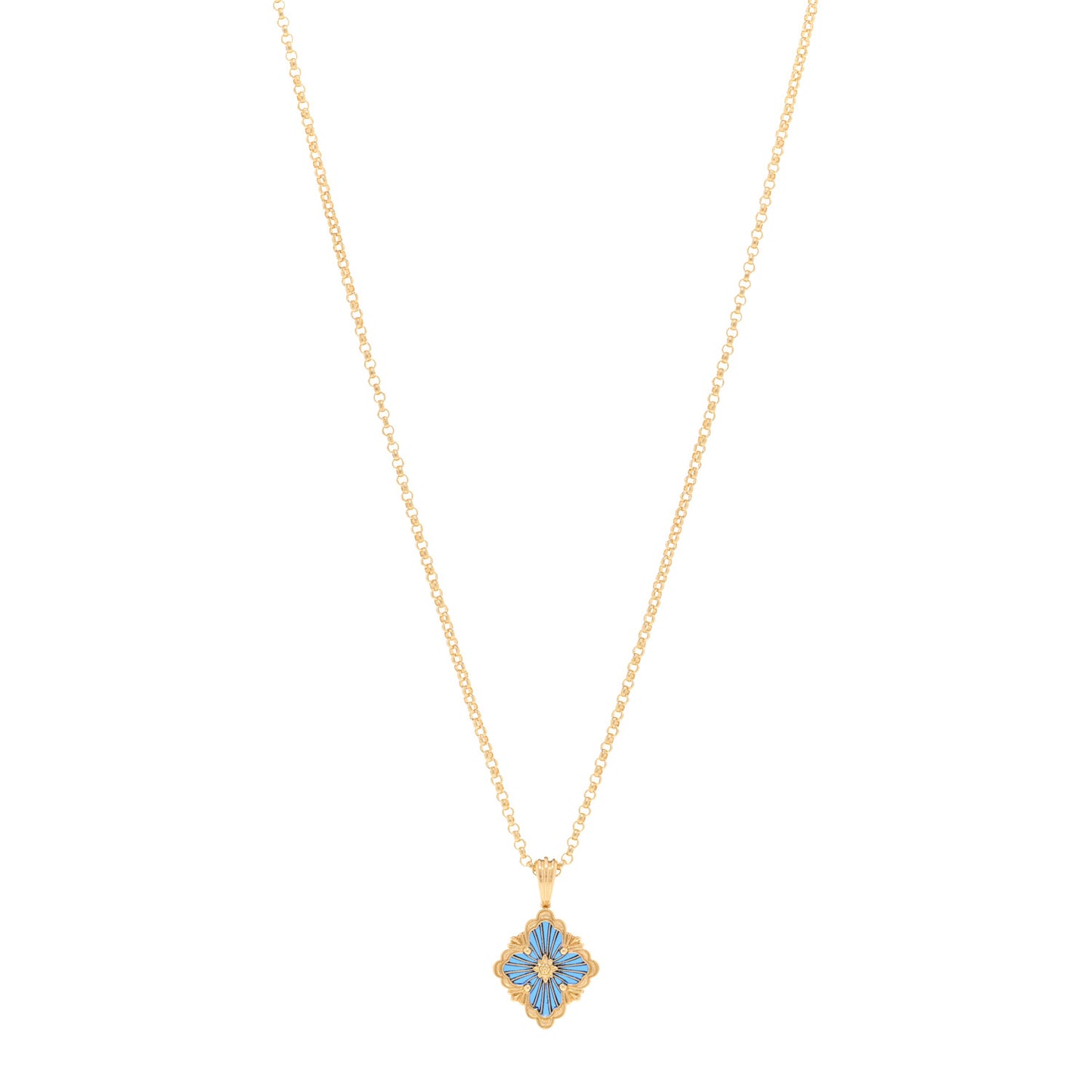 18K Yellow Gold Enamel Small Opera Tulle Necklace Green Blue