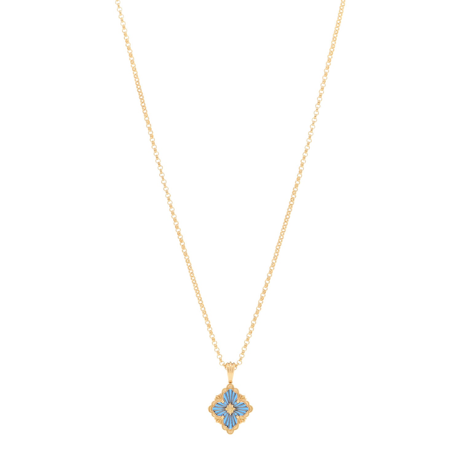 Buccellati 18K Yellow Gold Enamel Small Opera Tulle Necklace Green Blue 1 of 6