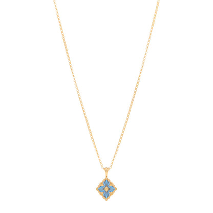 Buccellati 18K Yellow Gold Enamel Small Opera Tulle Necklace Green Blue 1 of 6