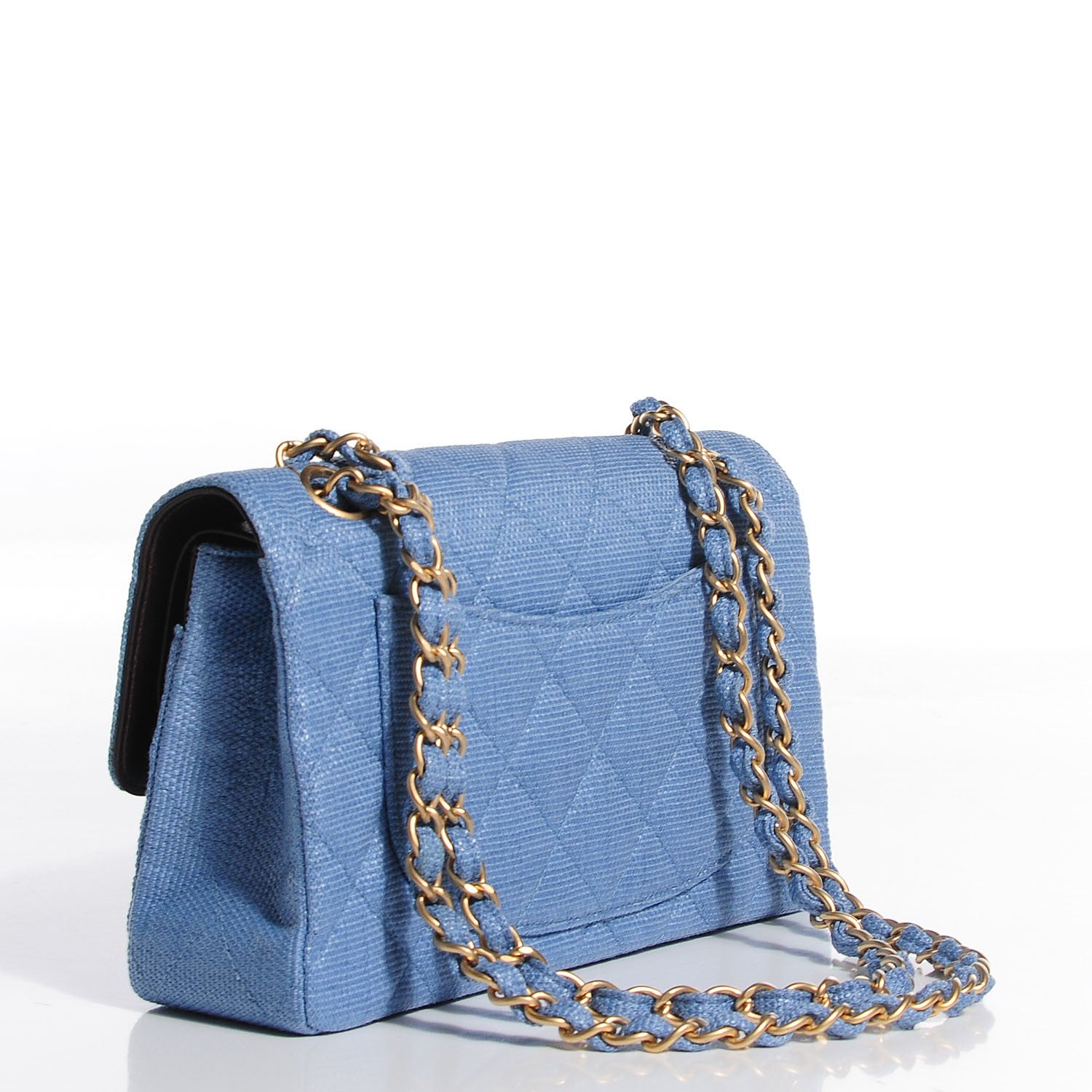 Chanel Woven Straw Quilted Small Double Flap Blue 3 of 8