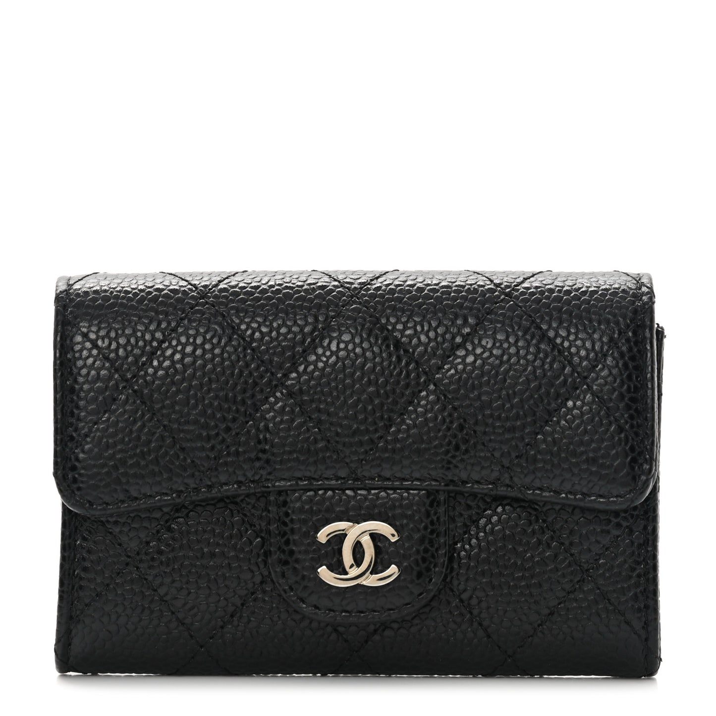 Caviar Quilted Flap Card Holder Black