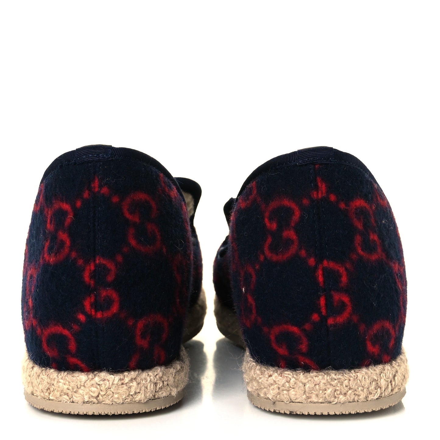 Covered Wool GG Monogram Mens Fria Horsebit Loafers 7 Blue Red Butterscotch