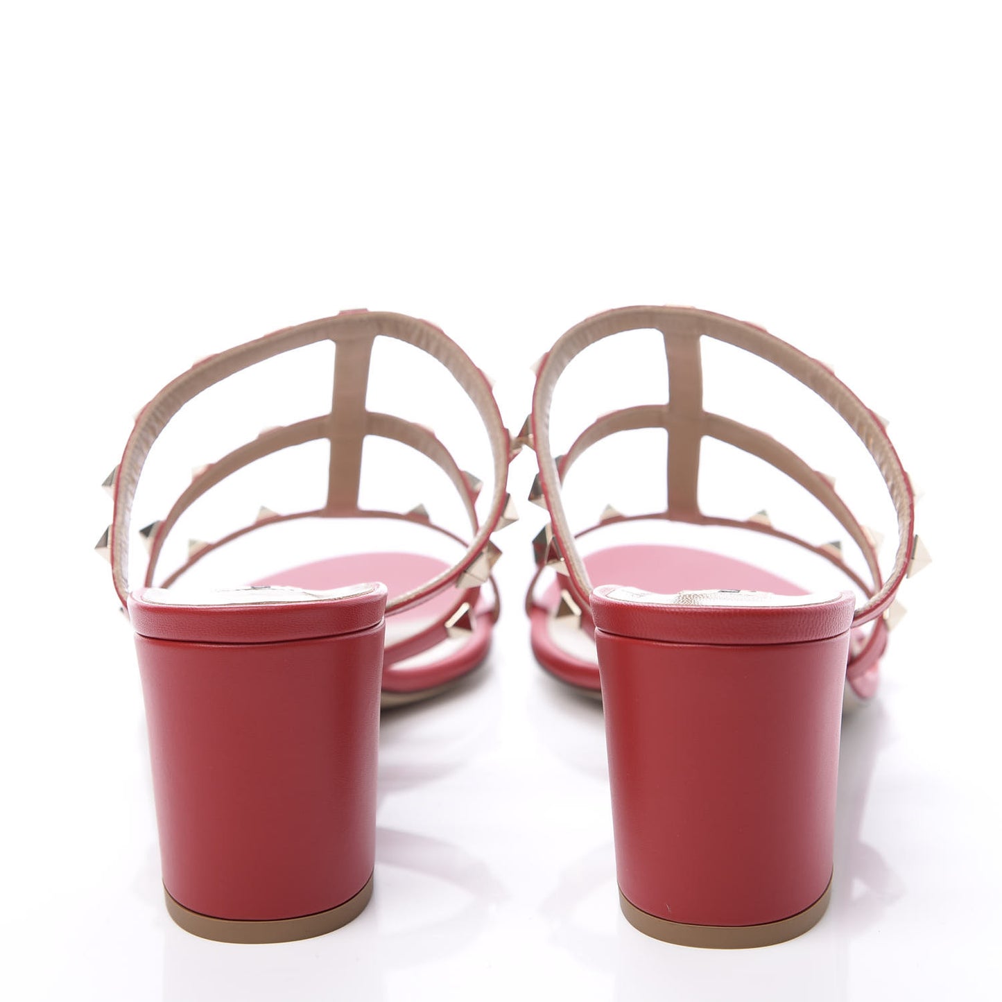 Calfskin Nappa Rockstud 60mm Caged Slide Sandals 41.5 Rouge Pur
