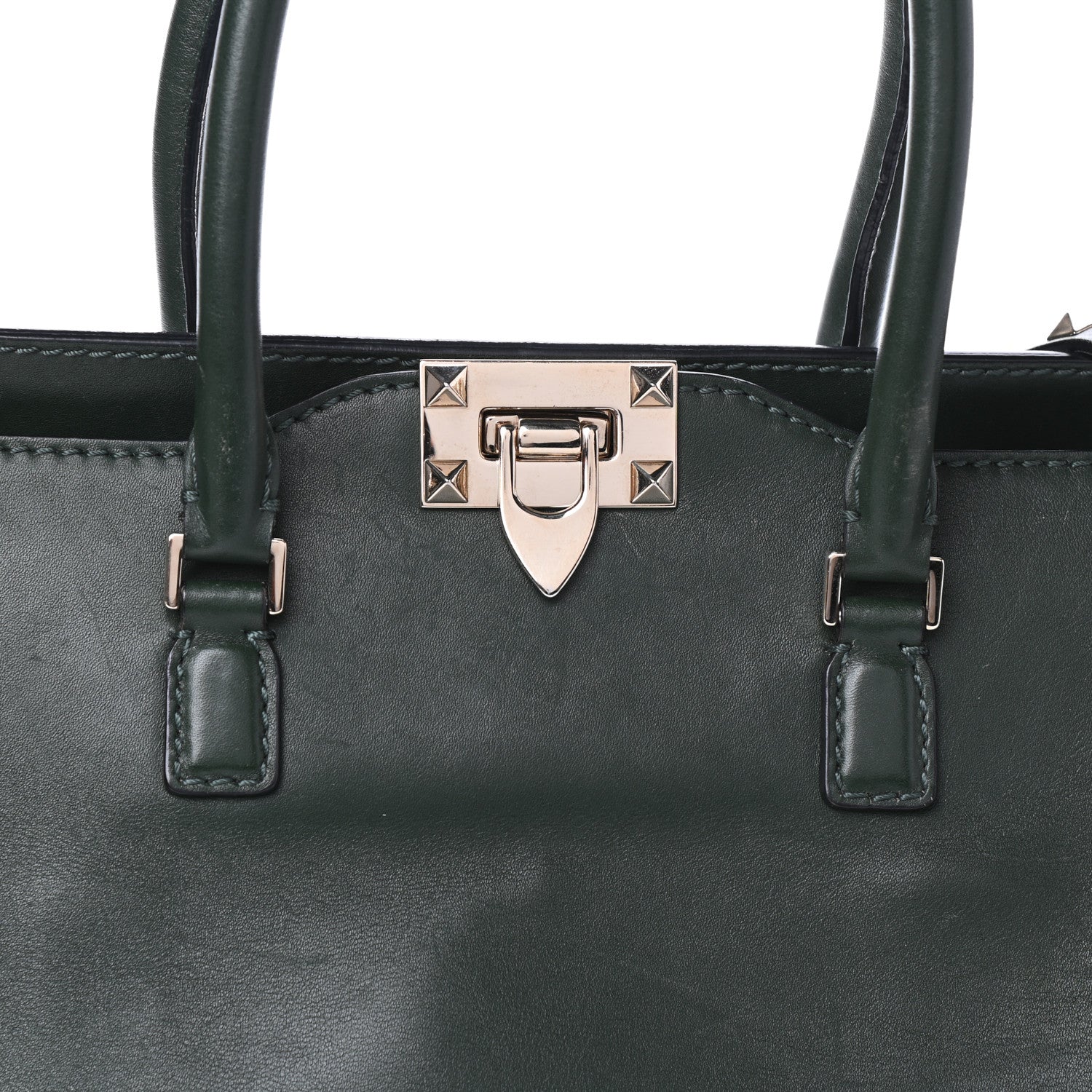 Valentino Garavani Vitello Rockstud Double Handle Tote Green 7 of 9
