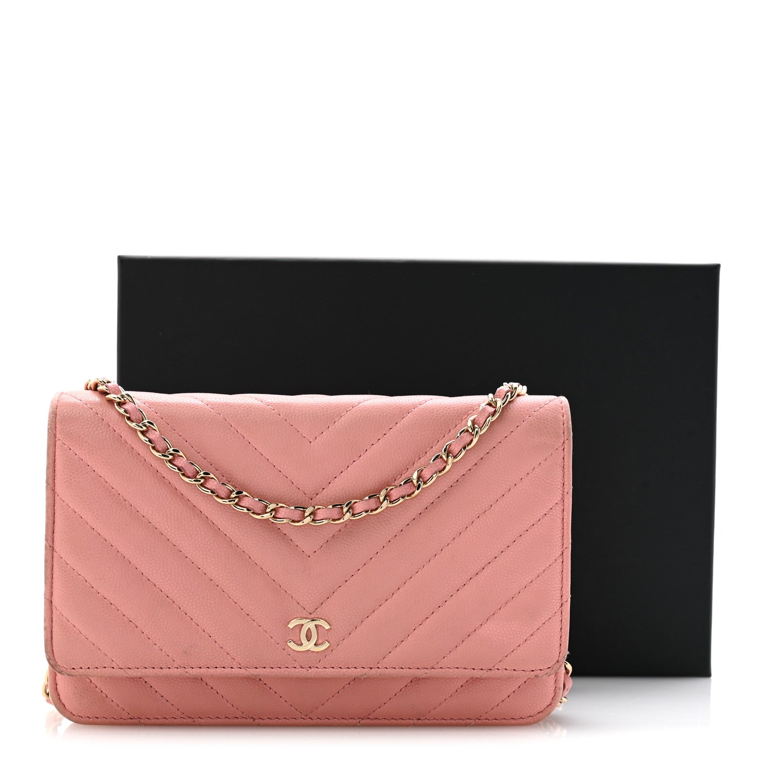 Chanel Caviar Chevron Quilted Wallet On Chain WOC Pink 14 of 14