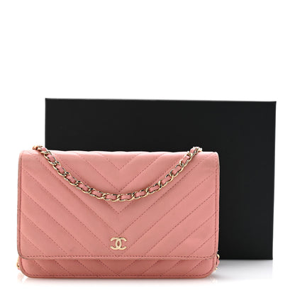 Chanel Caviar Chevron Quilted Wallet On Chain WOC Pink 14 of 14