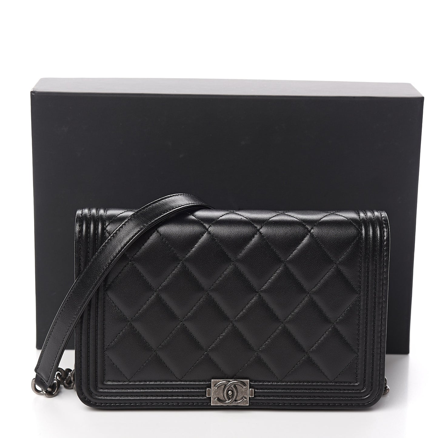 Lambskin Quilted Boy Wallet On Chain WOC Black