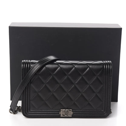 Chanel Lambskin Quilted Boy Wallet On Chain WOC Black 14 of 14