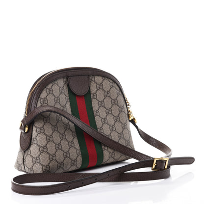 Gucci GG Supreme Monogram Textured Dollar Calfskin Web Small Ophidia Dome Shoulder Bag Beige Ebony New Acero 2 of 4