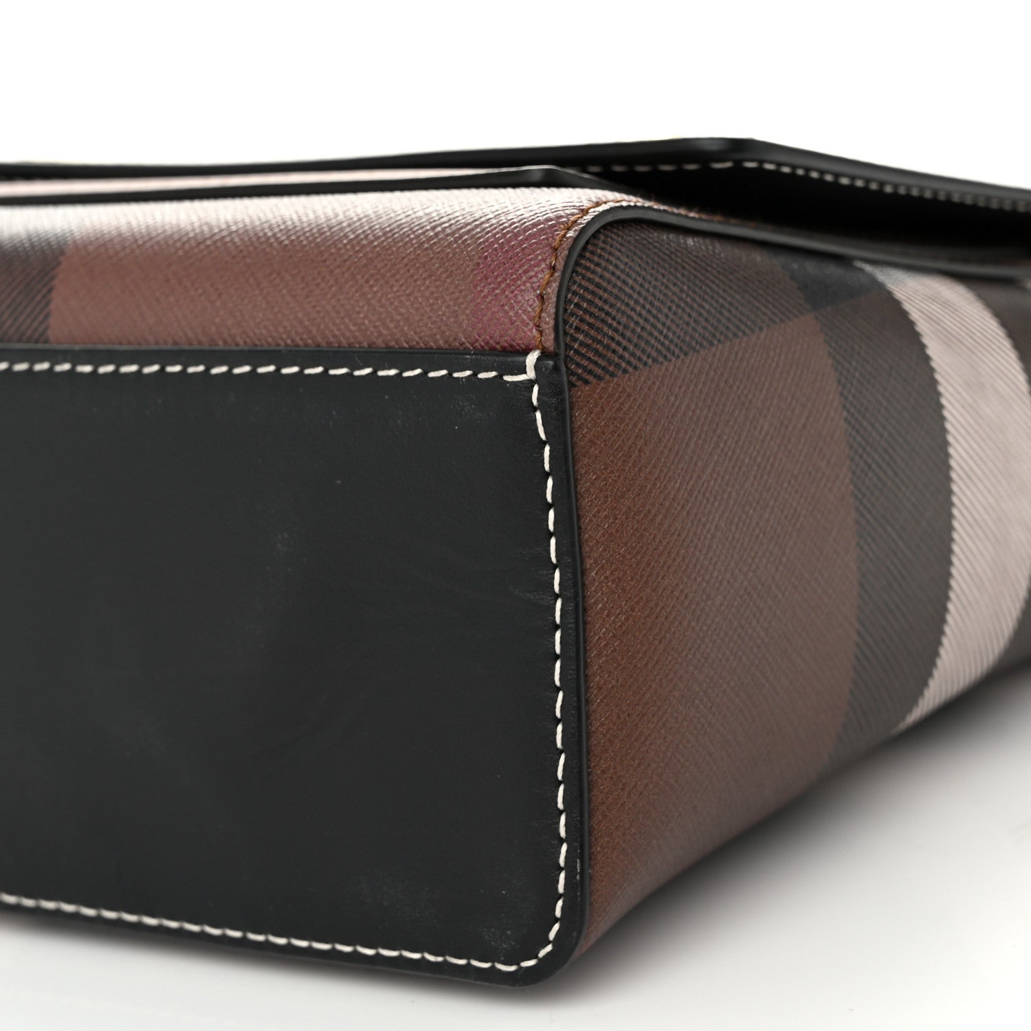 Burberry Coated Canvas Calfskin Vintage Check Medium Note Crossbody Bag Dark Birch Black 9 of 9