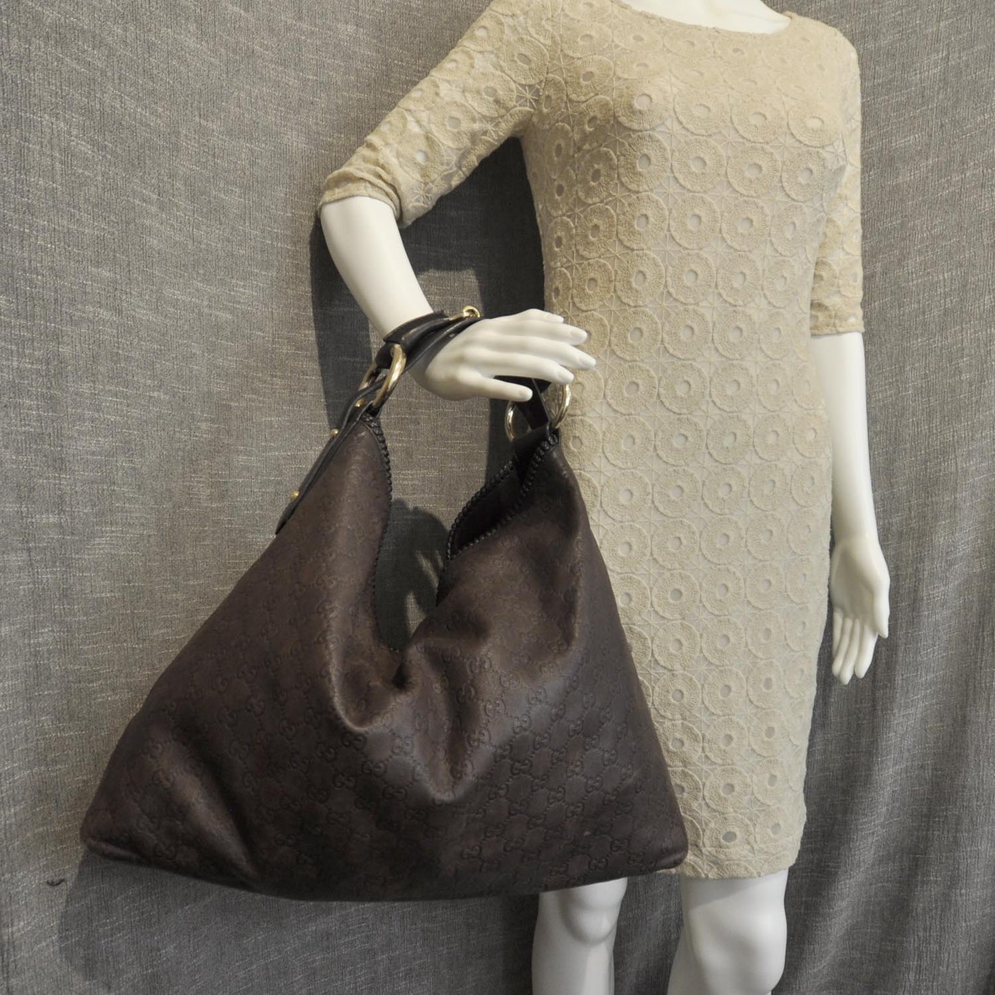 Guccissima Large Horsebit Chain Hobo Dark Brown