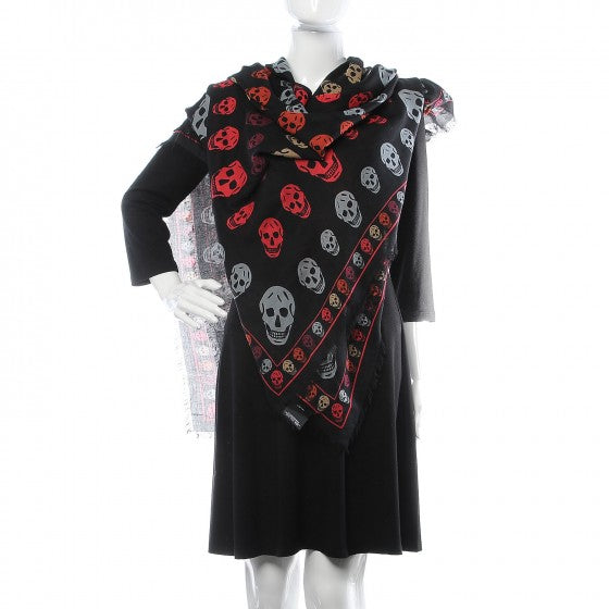 Modal Wool Skull Scarf in Black and Red