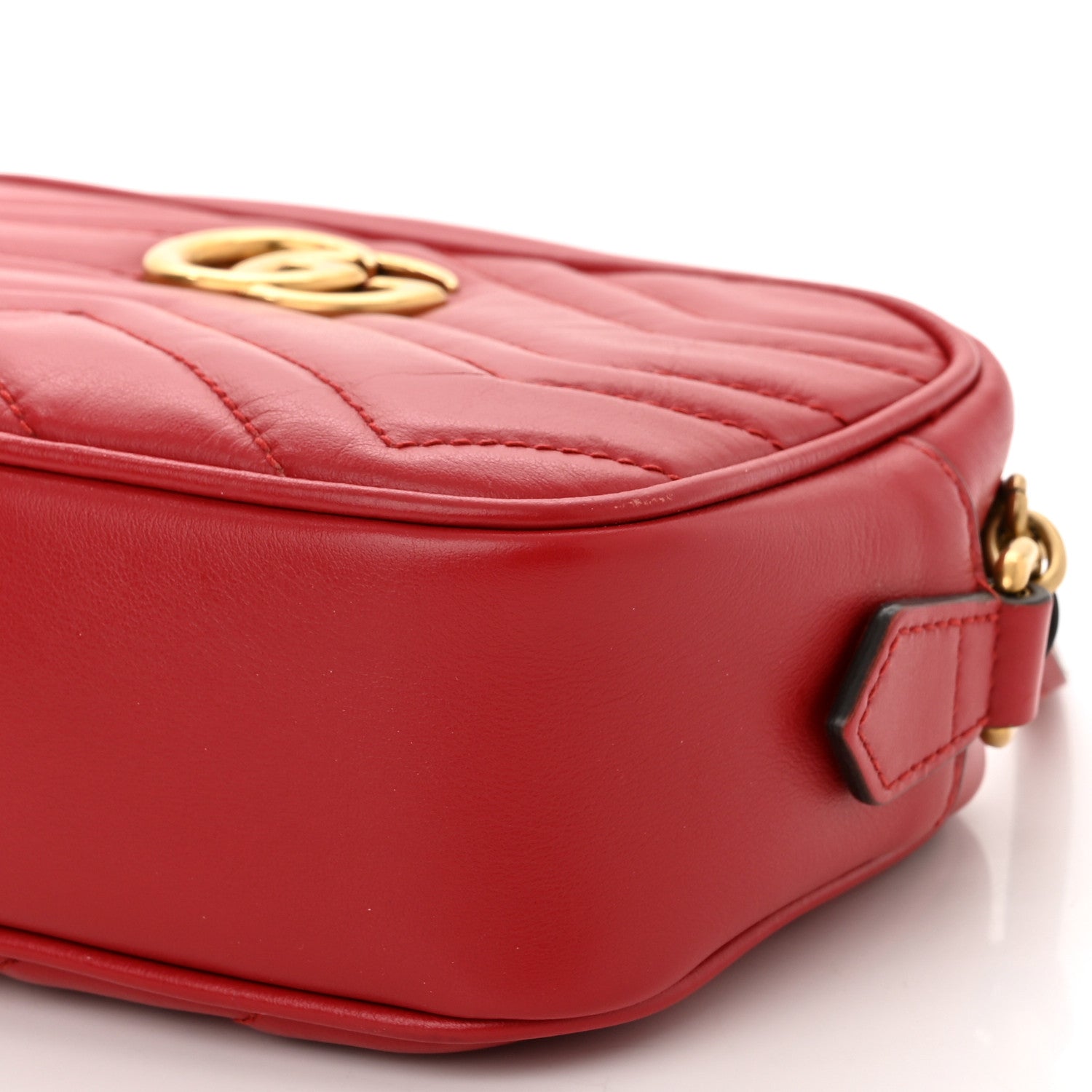 Gucci Calfskin Matelasse Mini GG Marmont Chain Shoulder Bag Hibiscus Red 10 of 11