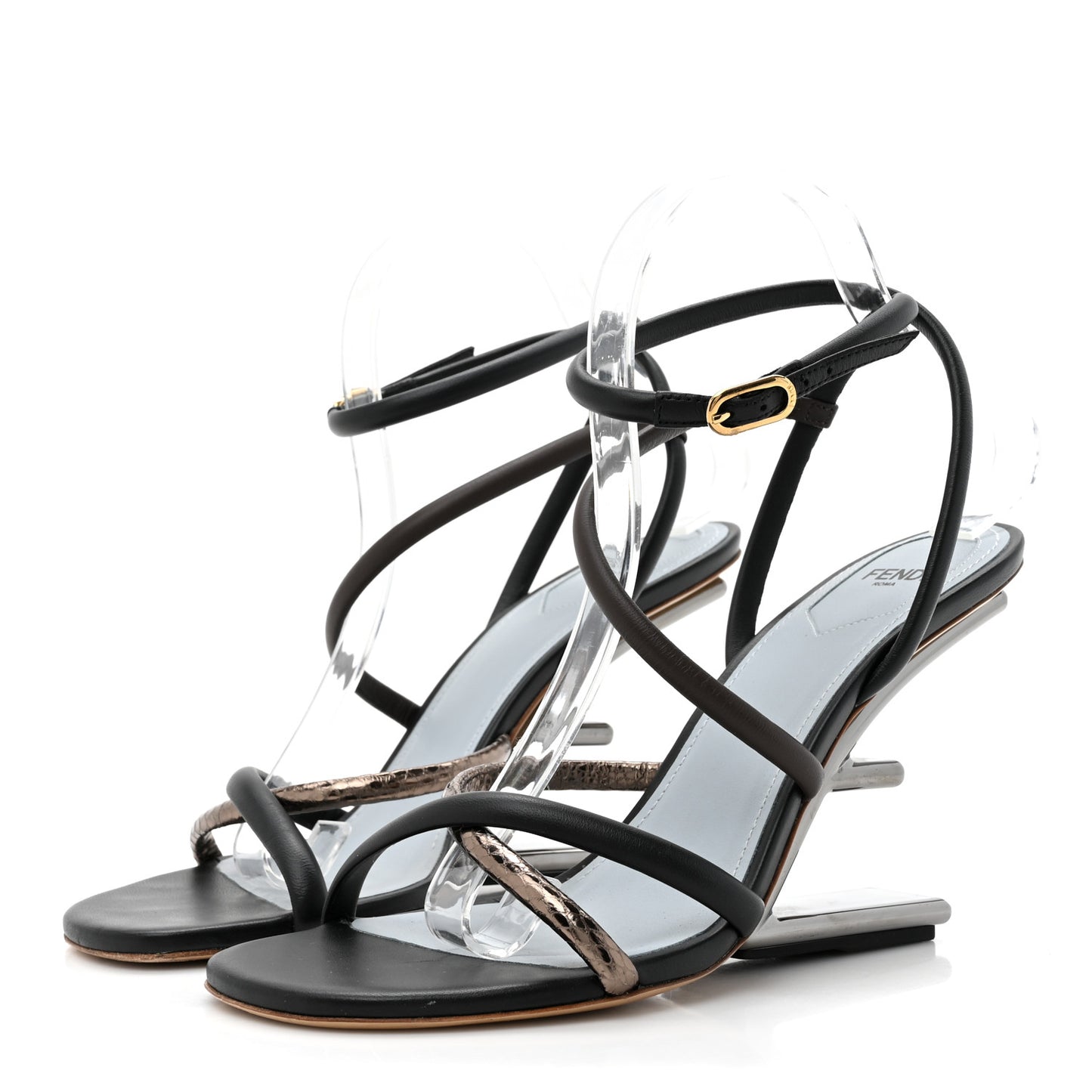 Nappa Metallic Ayers Fendi First 95mm Strappy Sandals 39 Black Chocolate Stagno