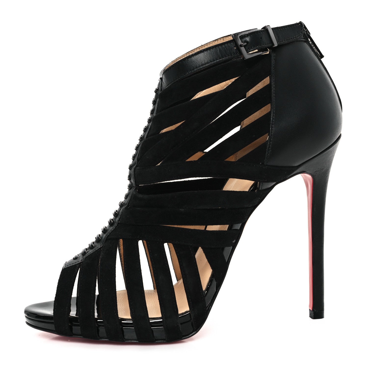 Christian Louboutin Suede Calfskin Patent Karina 120 Booties 39.5 Black 1 of 10