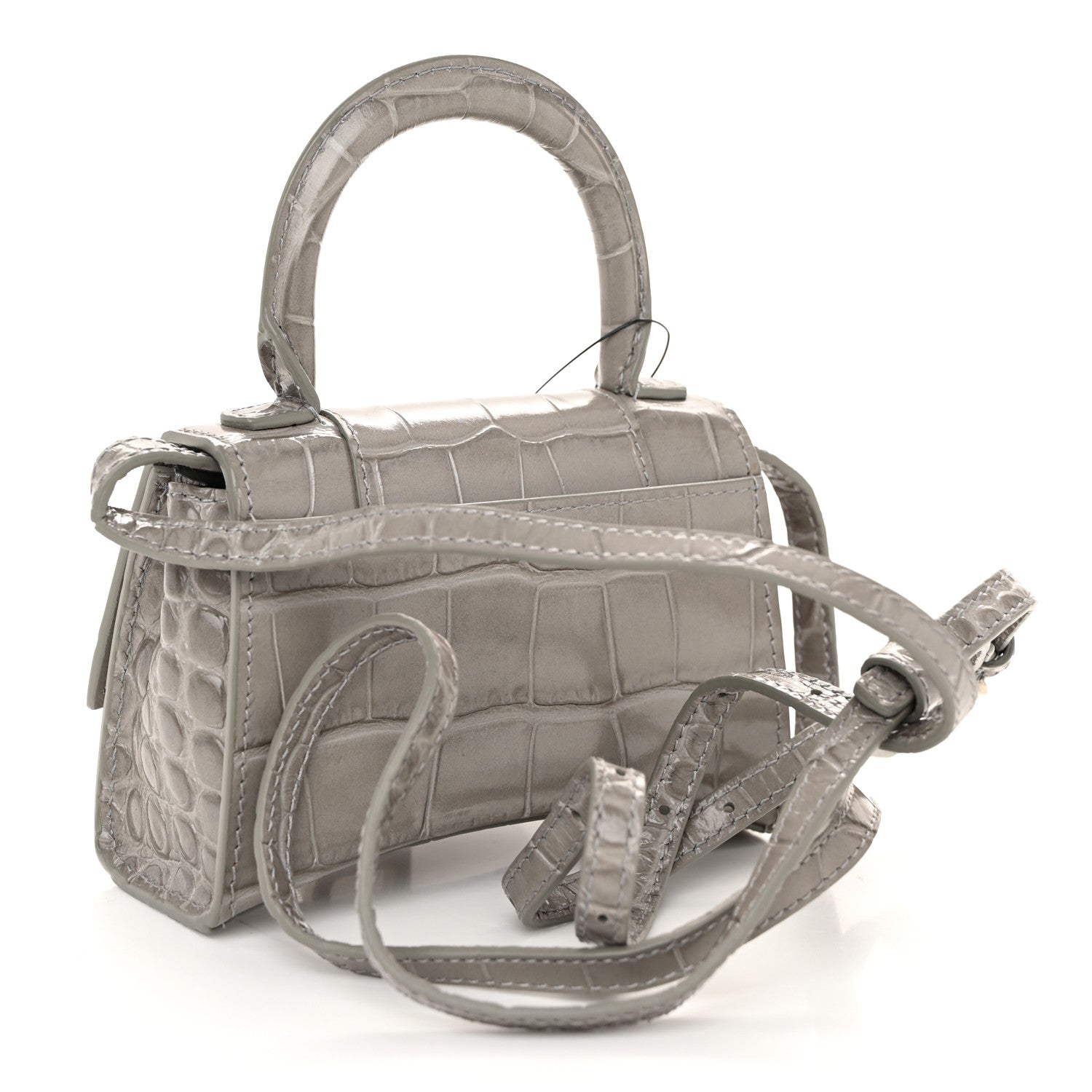 Balenciaga Shiny Calfskin Crocodile Embossed Hourglass Top Handle Bag Mini Steel Grey 3 of 11
