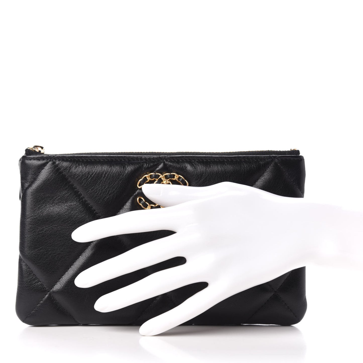 Shiny Goatskin Quilted Small 19 Pouch Black