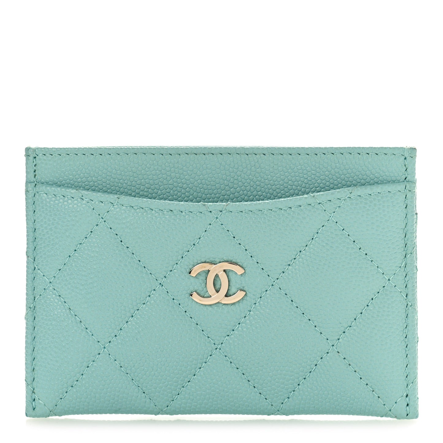 Caviar Quilted Card Holder Light Blue
