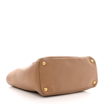 Prada Vitello Daino Side Pocket Shoulder Bag Tote Sesamo 4 of 12