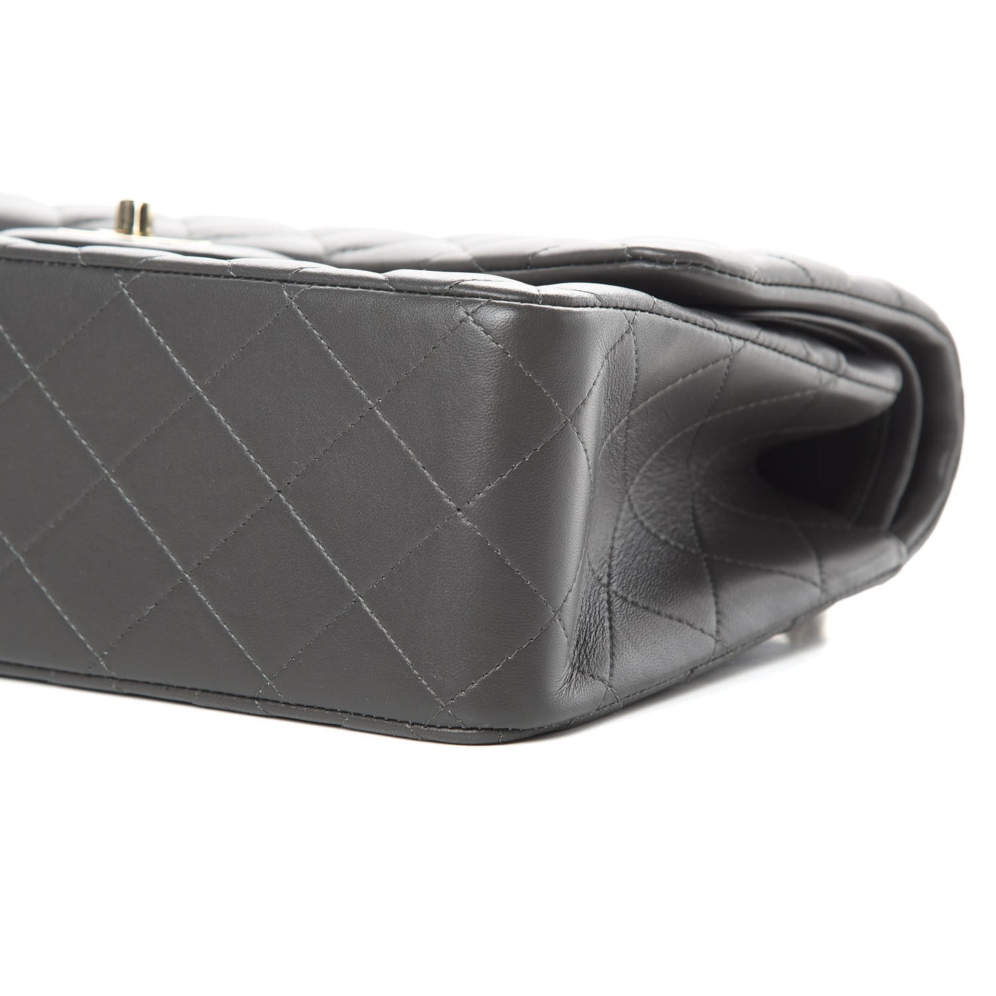 Lambskin Quilted Jumbo Double Flap Grey