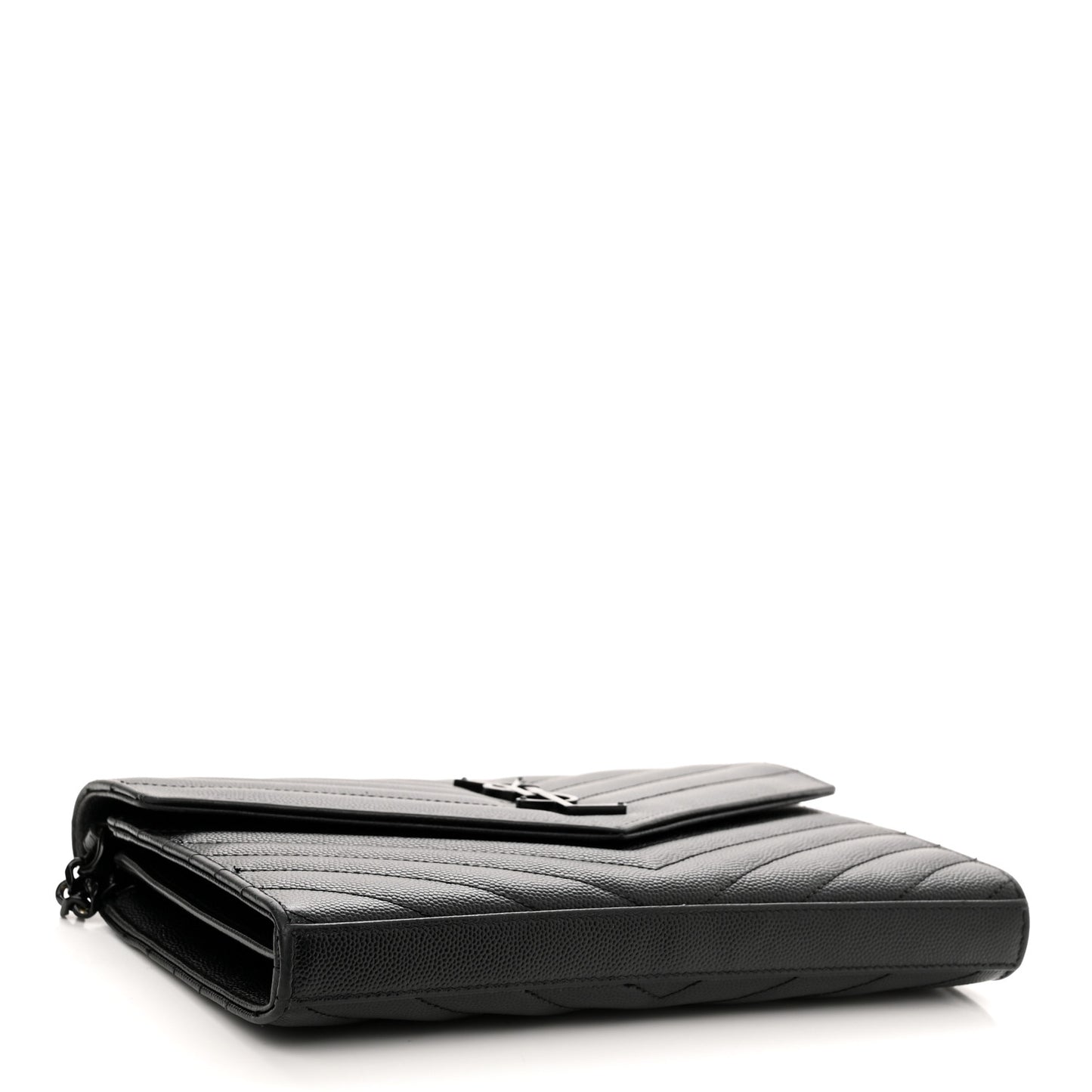 Grain De Poudre Matelasse Chevron Monogram Monochrome Chain Wallet Black