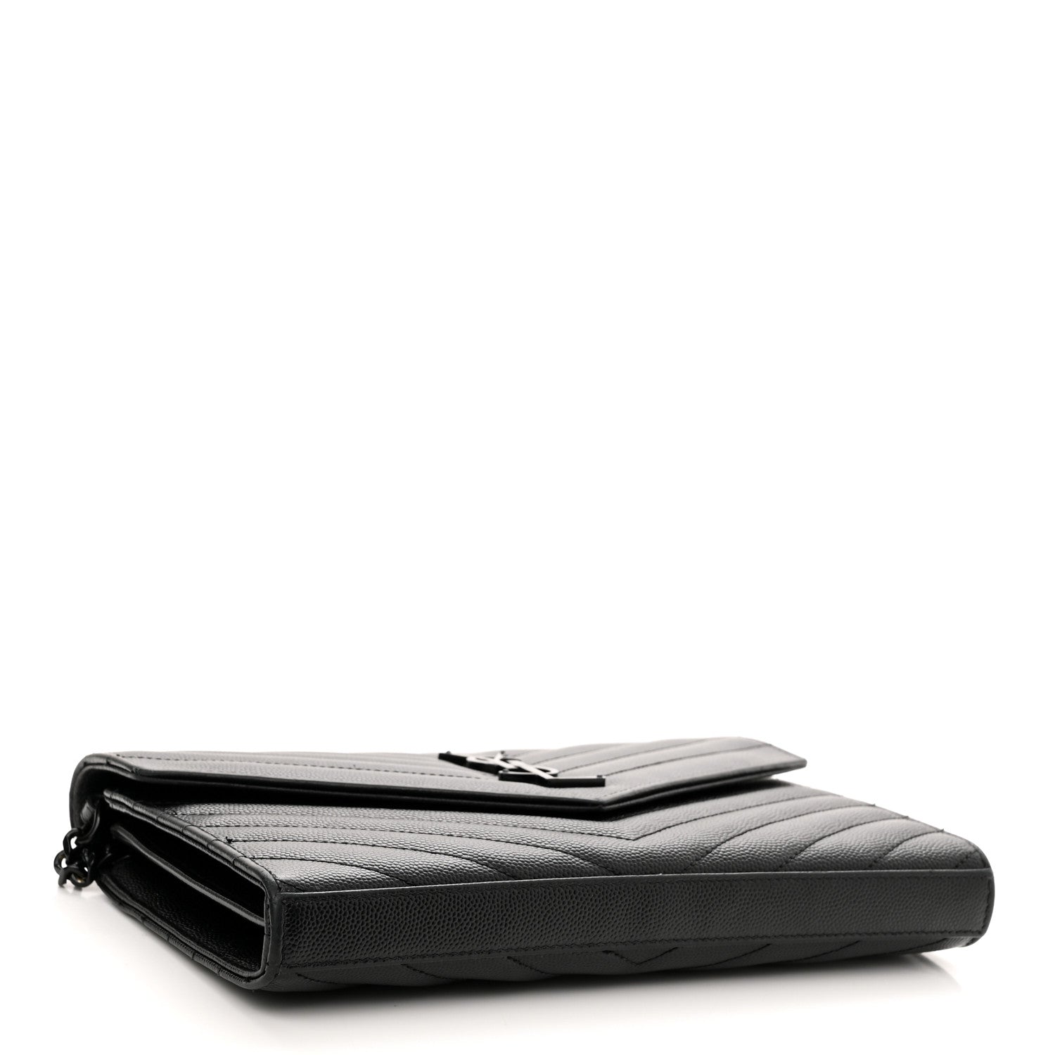 Saint Laurent Grain De Poudre Matelasse Chevron Monogram Monochrome Chain Wallet Black 3 of 10