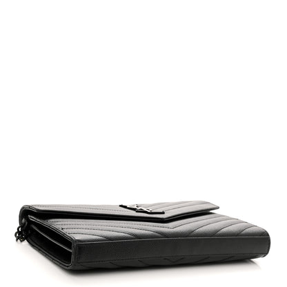 Saint Laurent Grain De Poudre Matelasse Chevron Monogram Monochrome Chain Wallet Black 3 of 10
