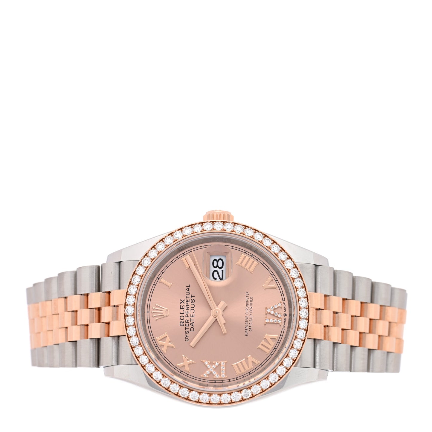 Stainless Steel 18K Everose Gold Diamond Bezel  36mm Oyster Perpetual Datejust Watch Pink Roman 126281RBR