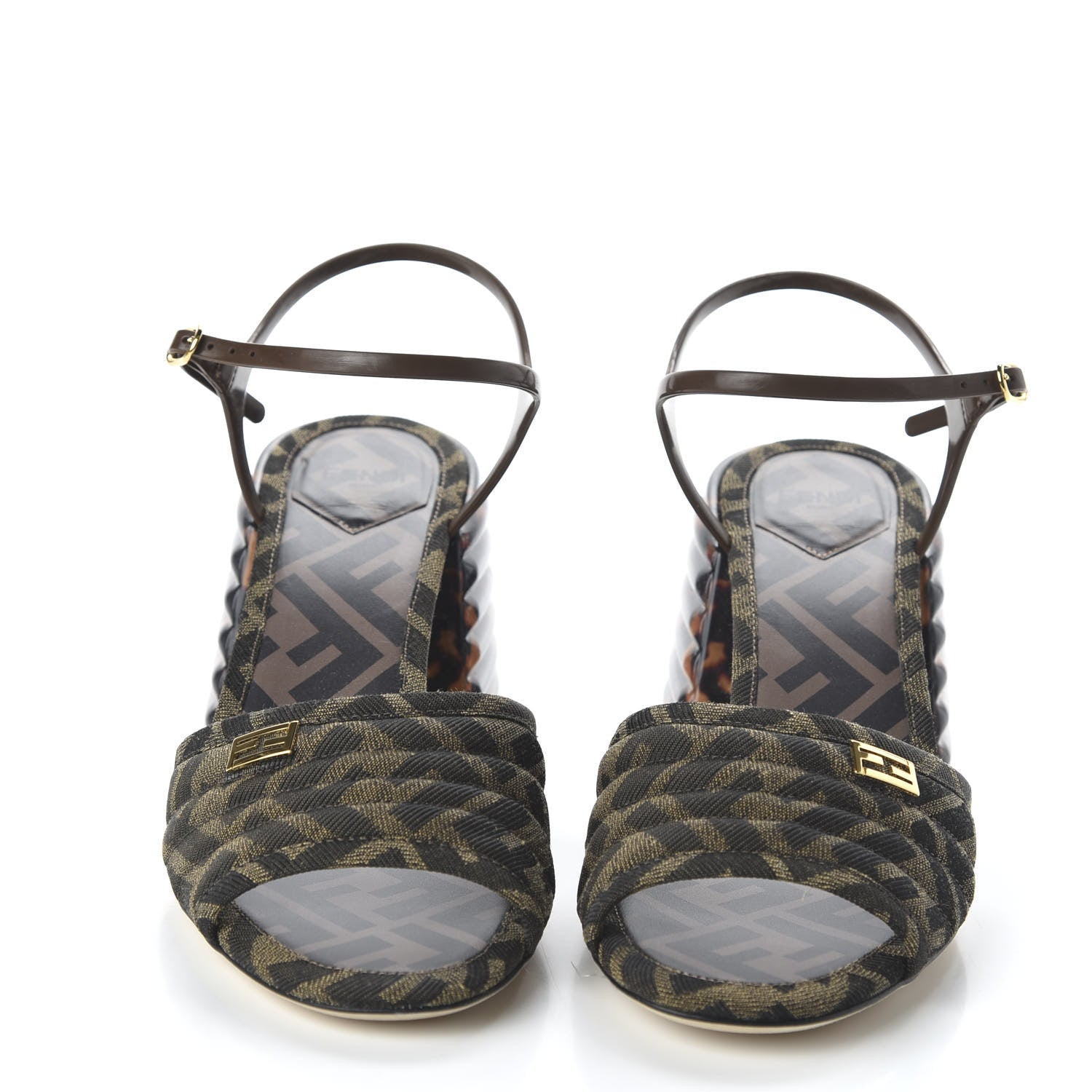 Fendi Jacquard Calfskin FF Tortoise Promenade Slingback Sandals 38.5 Tobacco 2 of 9