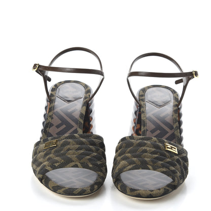 Fendi Jacquard Calfskin FF Tortoise Promenade Slingback Sandals 38.5 Tobacco 2 of 9