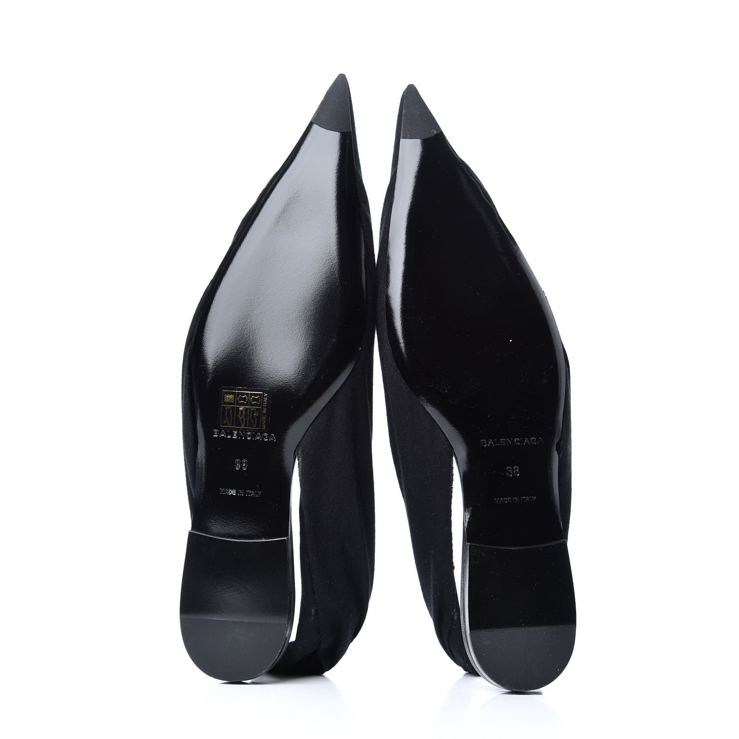 Balenciaga Jersey Crepe Political Campaign Logo Knife Pointed Slingback Flats 38 Black White Rouge 7 of 10