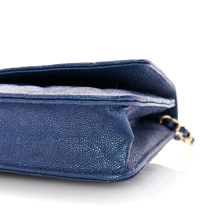 Chanel Iridescent Caviar Quilted Wallet on Chain WOC Dark Blue 11 of 11