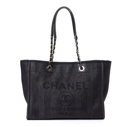 Chanel Mixed Fibers Striped Small Deauville Tote Black 1 of 5