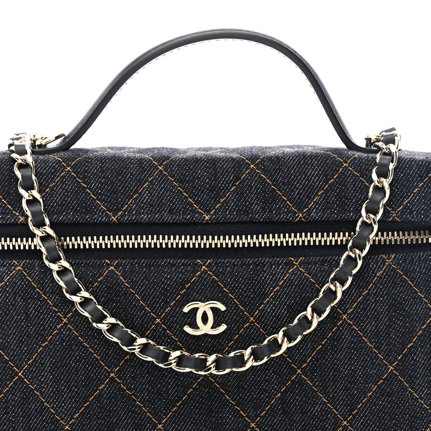 Chanel Denim Quilted Top Handle Slim Vanity Case With Chain Dark Blue Orange 8 of 11
